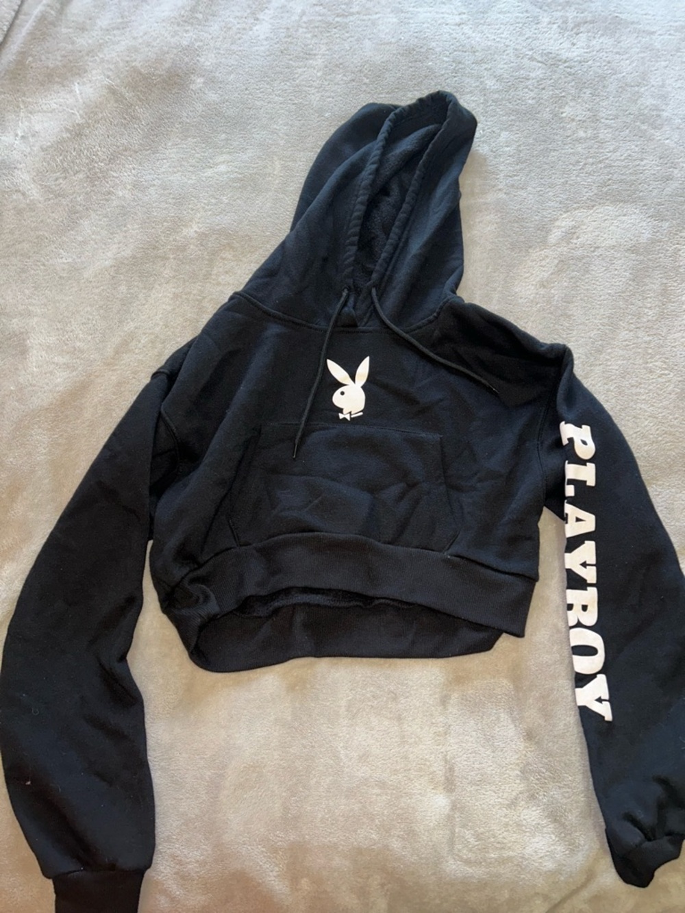 PLAYBOY Black Hoodie with White Bunny and Sleeve Logo